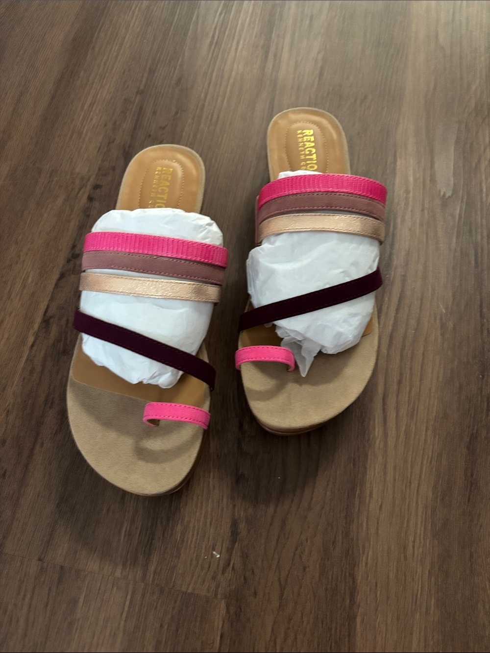 Reaction Kenneth Cole Multistrap Slide Sandals in Pink, Tan and Burgundy